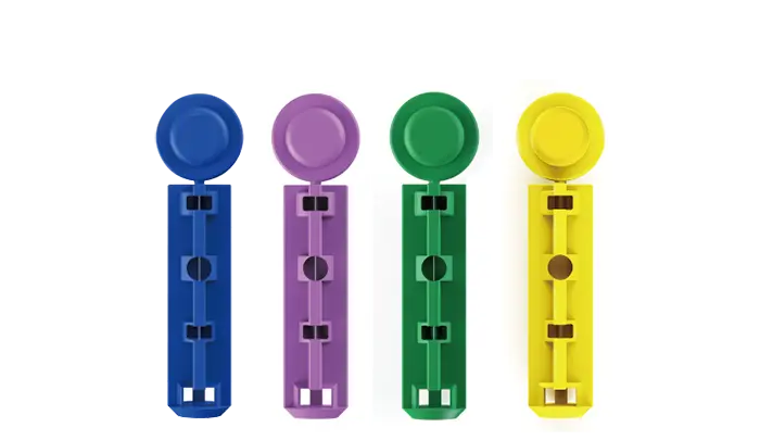 Twist-cap blood lancets in multiple gauge configurations