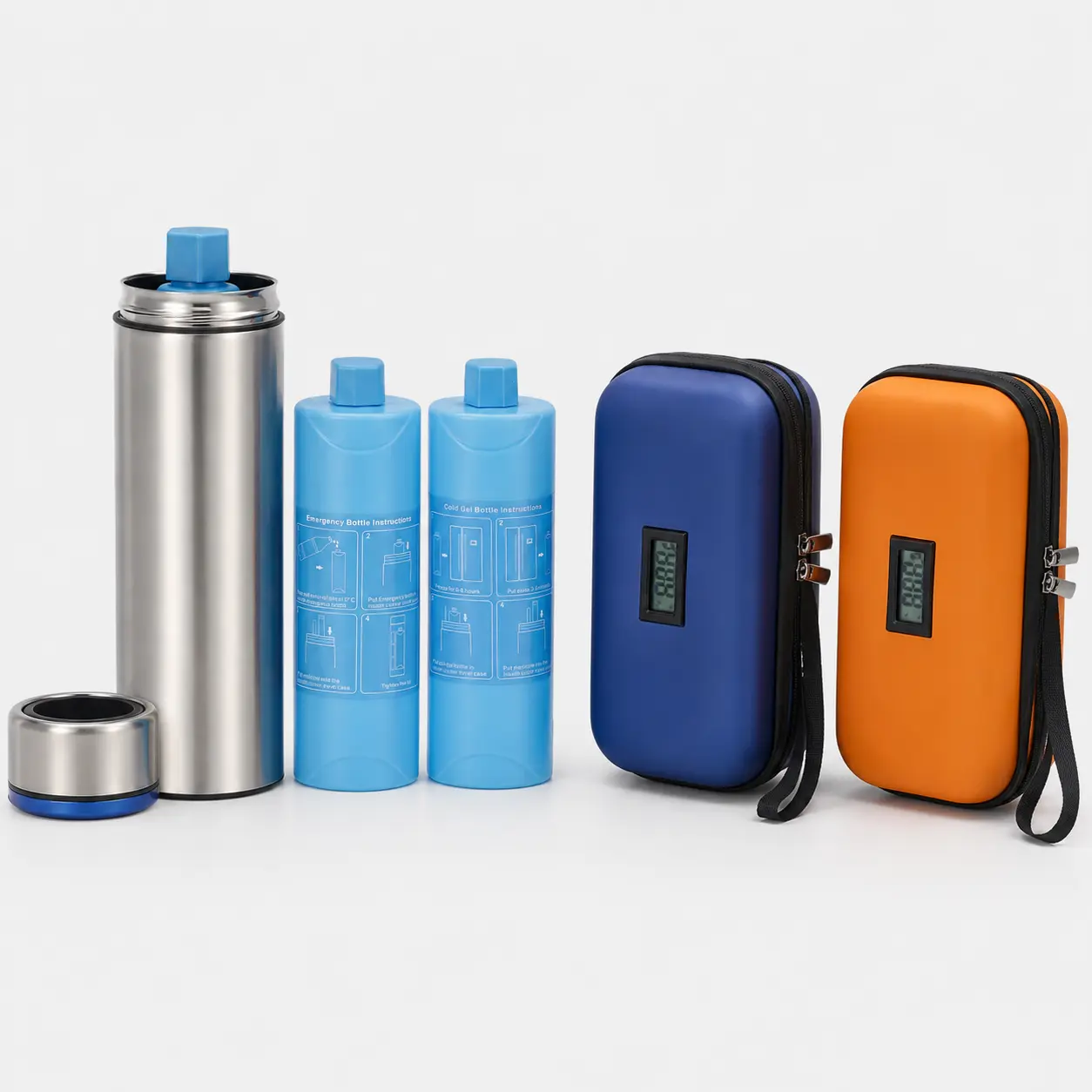 Insulin cooling cups, cooling inserts and portable travel cases in multiple product formats